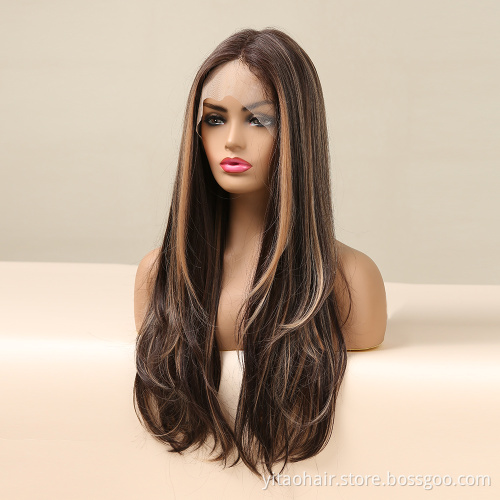Transparent  Lace Front Synthetic Natural wave Wigs  Highlight Lace Frontal Wig for Women synthetic hair wigs with highlights